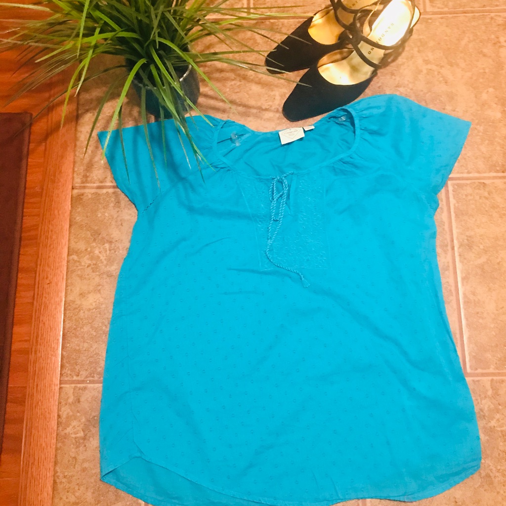 Stjohn’s Bay Teal Short Sleeve Eyelet Top